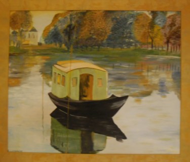 Peinture intitulée "La barque sur le lac" par E.Lespade, Œuvre d'art originale
