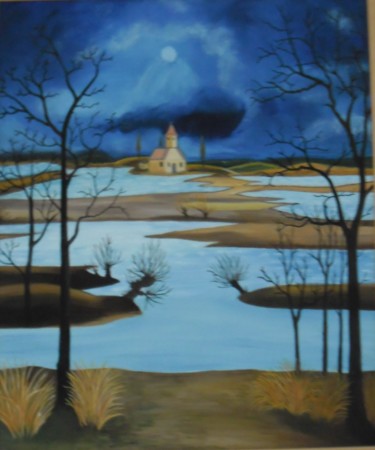 Painting titled "Paysage lunaire" by E.Lespade, Original Artwork, Oil