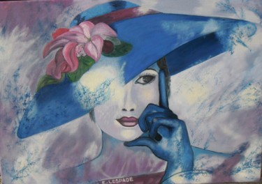 Malerei mit dem Titel "Femme à capeline bl…" von E.Lespade, Original-Kunstwerk, Öl