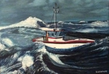 Painting titled "Tempète en mer" by E.Lespade, Original Artwork, Oil