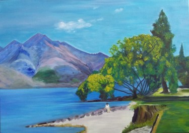 Painting titled "Lac Leka" by E.Lespade, Original Artwork, Oil