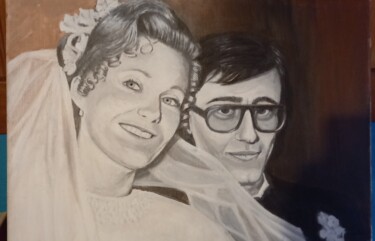 Peinture intitulée "Mariage années 70" par Evelyne Muller, Œuvre d'art originale, Acrylique Monté sur Châssis en bois