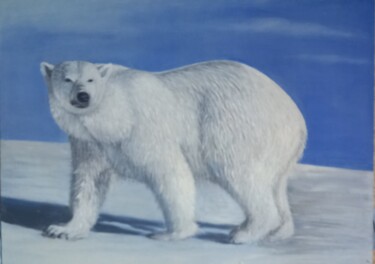 Painting titled "Ours polaire" by Evelyne Muller, Original Artwork, Acrylic Mounted on Other rigid panel