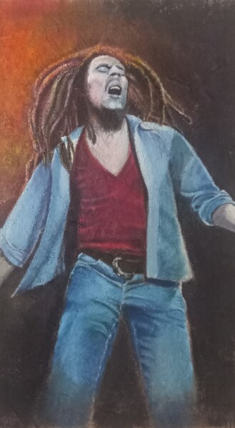 「Bob Marley en conce…」というタイトルの絵画 Evelyne Mullerによって, オリジナルのアートワーク, アクリル