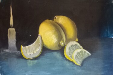 Pintura titulada "Citrons à la lumièr…" por Evelyne Muller, Obra de arte original, Acrílico