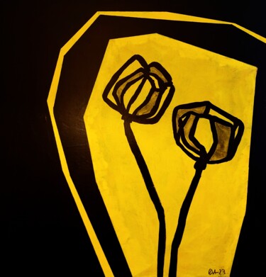 Картина под названием "Roses noires" - Evelyne Nantermod, Подлинное произведение искусства, Акрил Установлен на Деревянная р…