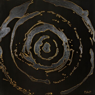 Pintura titulada "Mandala noir et or" por Evelyne Nantermod, Obra de arte original, Acrílico Montado en Bastidor de camilla…
