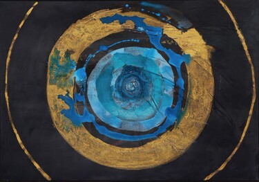 Painting titled "Mandala bleu et or" by Evelyne Nantermod, Original Artwork, Acrylic