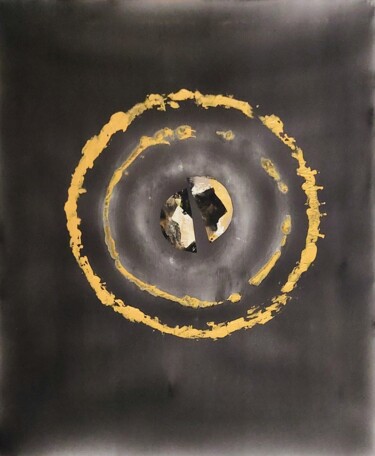 Malarstwo zatytułowany „Mandala jaune et no…” autorstwa Evelyne Nantermod, Oryginalna praca, Akryl