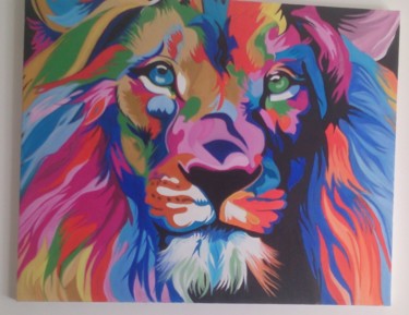 Ζωγραφική με τίτλο "Lion pop art" από Eve, Αυθεντικά έργα τέχνης, Λάδι