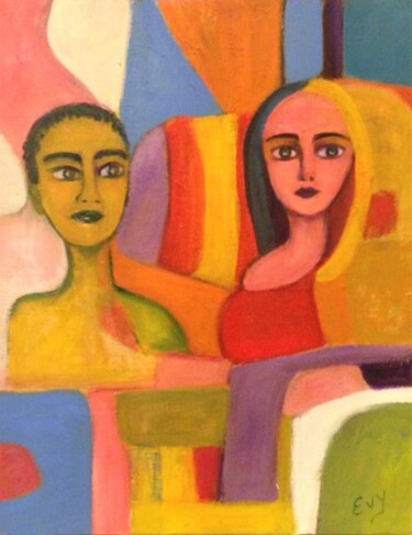 Painting titled "TOGETHER" by Evelyne Semmelbeck, Original Artwork, Oil