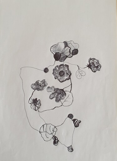 Drawing titled "végétal graphique n…" by Evelyne Siaudeau, Original Artwork, Ballpoint pen