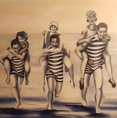 Painting titled "Retro beach" by Evelyne Sie, Original Artwork, Acrylic