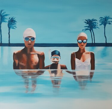 Painting titled "Portrait de famille" by Evelyne Sie, Original Artwork, Acrylic Mounted on Wood Stretcher frame
