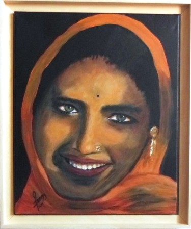 Peinture intitulée "indienne-aux-yeux-v…" par Evelyne Weber, Œuvre d'art originale