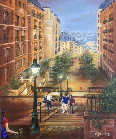 Peinture intitulée "Quartier des noctam…" par Evelyne Bidault, Œuvre d'art originale, Acrylique Monté sur Châssis en bois