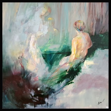 Painting titled "Le Bain" by Evelyne Chabaud, Original Artwork, Oil