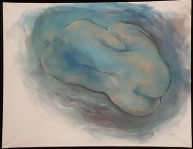 Malarstwo zatytułowany „Nu Bleu, couché” autorstwa Evelyne Chabaud, Oryginalna praca, Olej
