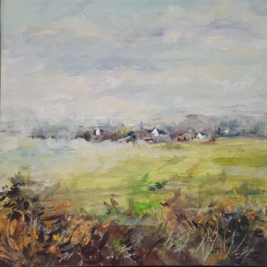 Painting titled "Campagne" by Evelyne Chabaud, Original Artwork, Oil