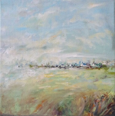 Painting titled "Campagne II" by Evelyne Chabaud, Original Artwork, Oil Mounted on Wood Stretcher frame
