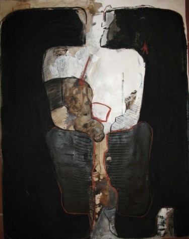 Painting titled "papier forme noire…" by Evelyne Dominault, Original Artwork, Oil