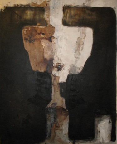 Peinture intitulée "2 formes noires" par Evelyne Dominault, Œuvre d'art originale, Huile