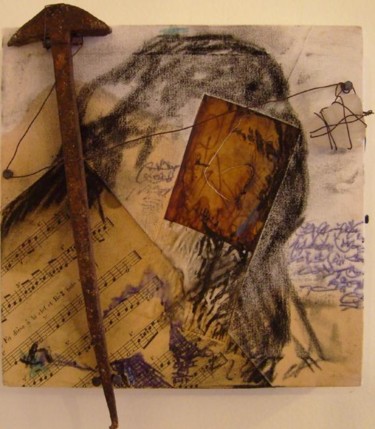 Peinture intitulée "Vieux clou forgé et…" par Evelyne Dominault, Œuvre d'art originale, Huile