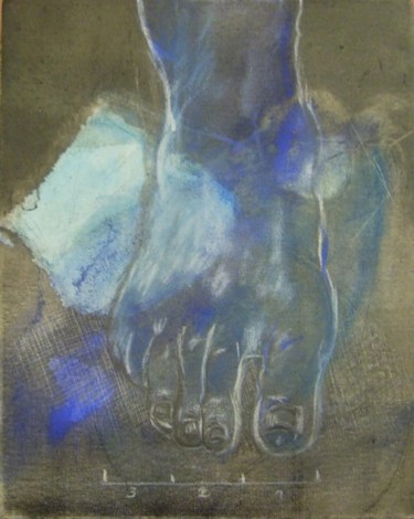 Painting titled "pied Bleu" by Evelyne Dominault, Original Artwork, Oil