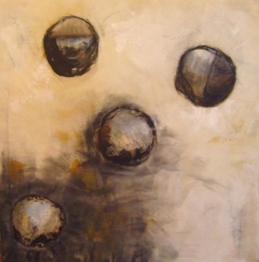 Painting titled "3 boules déformées…" by Evelyne Dominault, Original Artwork, Oil