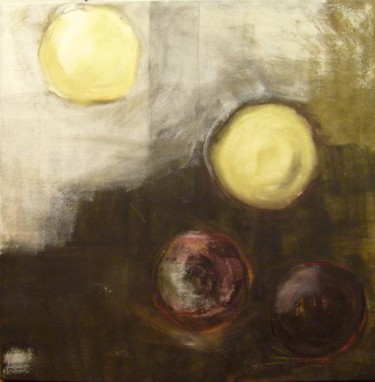 Painting titled "4 boules déformées…" by Evelyne Dominault, Original Artwork, Oil
