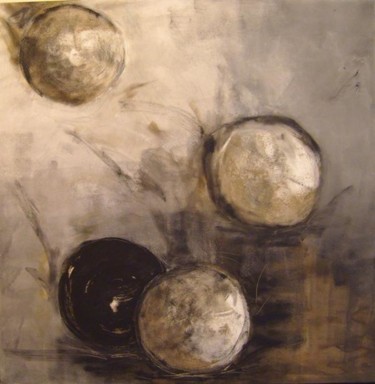 Painting titled "4 boules déformées…" by Evelyne Dominault, Original Artwork, Oil