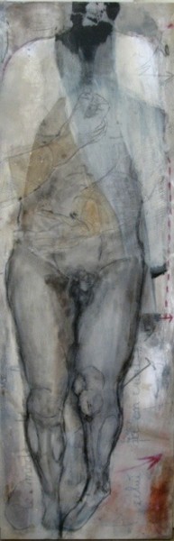 Peinture intitulée "personnage tête or…" par Evelyne Dominault, Œuvre d'art originale, Acrylique