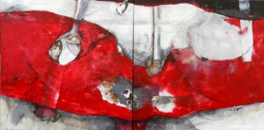 Картина под названием "masse rouge diptyque" - Evelyne Dominault, Подлинное произведение искусства, Масло