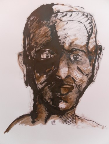 Рисунок под названием "portrait d'homme" - Evelyne Dominault, Подлинное произведение искусства, Другой