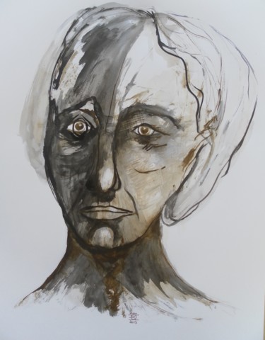 Dessin intitulée "tête de femme" par Evelyne Dominault, Œuvre d'art originale, Autre