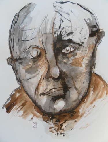 Drawing titled "tête d'homme penché" by Evelyne Dominault, Original Artwork, Other