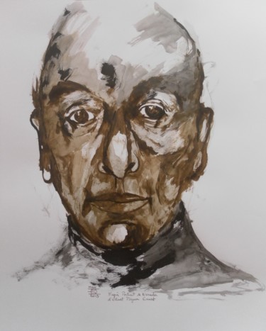 Drawing titled "Pablo Neruda" by Evelyne Dominault, Original Artwork, Other