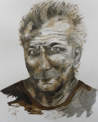 Dessin intitulée "portrait-moustache-…" par Evelyne Dominault, Œuvre d'art originale, Autre