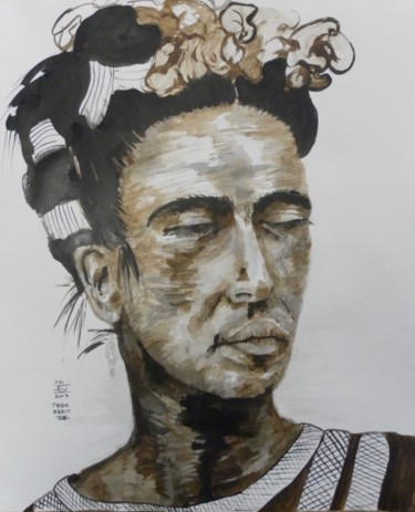 Disegno intitolato "40x50-cm-frida-kahl…" da Evelyne Dominault, Opera d'arte originale, Altro