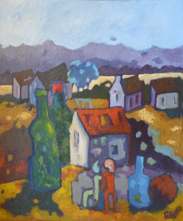 Painting titled "couleur et dépendan…" by Evelyne Hervé, Original Artwork, Oil Mounted on Cardboard