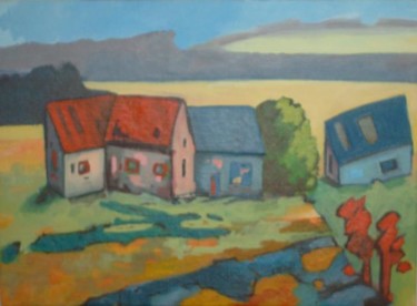 Painting titled "Terre et dépendances" by Evelyne Hervé, Original Artwork, Oil