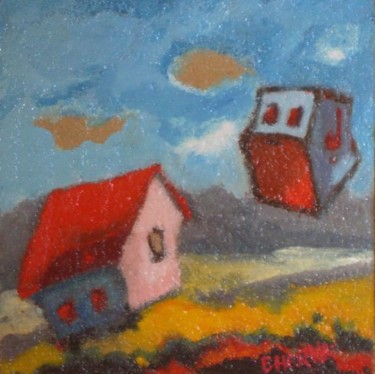 Peinture intitulée "cabanes en délire,…" par Evelyne Hervé, Œuvre d'art originale