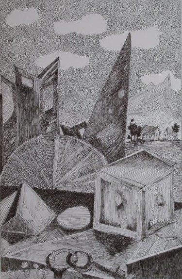 Painting titled "cité perdue" by Evelyne Hervé, Original Artwork