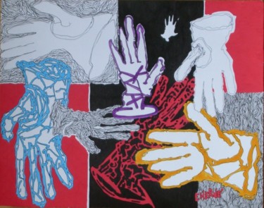 Peinture intitulée "gants et chuchoteme…" par Evelyne Hervé, Œuvre d'art originale, Huile