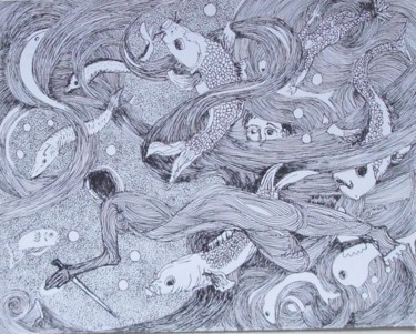 Peinture intitulée "opus marine" par Evelyne Hervé, Œuvre d'art originale, Huile