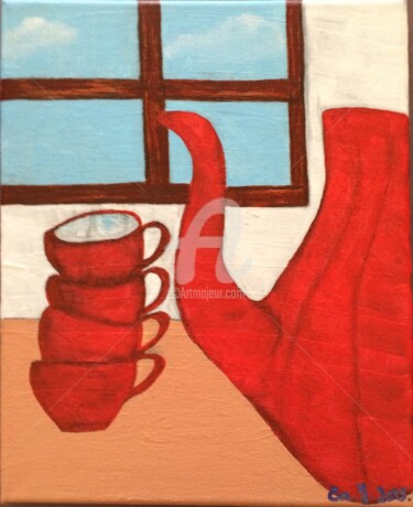 Peinture intitulée "Tea time" par Eve.J, Œuvre d'art originale, Acrylique