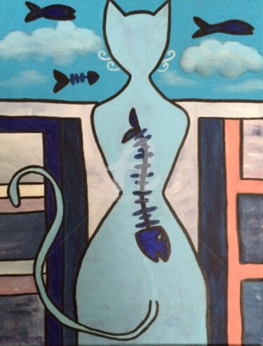 Painting titled "Cat fish lover" by Eve.J, Original Artwork, Acrylic