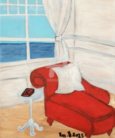 Schilderij getiteld "Le fauteuil rouge" door Eve.J, Origineel Kunstwerk, Acryl