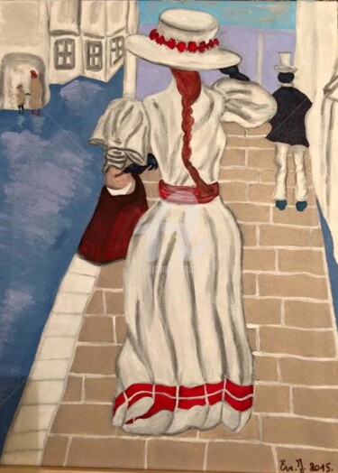 Картина под названием "Victorian lady in t…" - Eve.J, Подлинное произведение искусства, Акрил