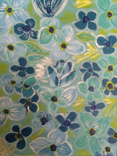 Peinture intitulée "Fleurs bleues" par Eve.J, Œuvre d'art originale, Acrylique